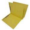 End tab classification folder with one divider, yellow pressboard, letter size, open view showing interior fasteners and divider.