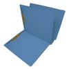 End tab classification folder with one divider, 14 point blue, letter size, open view showing interior fasteners and divider.