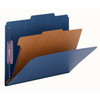 Dark Blue letter-size Smead 13732 SafeSHIELD pressboard classification folder open, showing one interior divider, SafeSHIELD coated fasteners, and top tab design