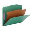 Green letter-size Smead 13733 SafeSHIELD pressboard classification folder open, showing one interior divider, SafeSHIELD coated fasteners, and top tab design