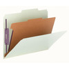 Gray/Green letter-size Smead 13776 SafeSHIELD pressboard classification folder open, showing one interior divider, SafeSHIELD coated fasteners, and top tab design