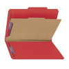 Bright Red legal size Smead 18731 SafeSHIELD pressboard classification folder open, showing one interior divider, SafeSHIELD coated fasteners, and top tab design