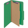 Green legal size Smead 18733 SafeSHIELD pressboard classification folder open, showing one interior divider, SafeSHIELD coated fasteners, and top tab design