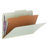 Gray/Green legal size Smead 18776 SafeSHIELD pressboard classification folder open, showing one interior divider, SafeSHIELD coated fasteners, and top tab design