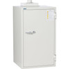 Phoenix BSS6102 battery storage and charging safe, front close angled view with key lock and warning label