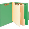 Smead Green letter-size classification folder with two manila dividers, top tab, and fasteners on all filing surfaces shown open against a white background.