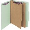Open gray-green letter size pressboard classification folder with two dividers and SafeSHIELD fasteners