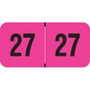 Fluorescent pink 2027 year label with bold black “27” printed on each side, used for file folder year identification.