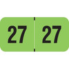 Fluorescent green 2027 year label with bold black “27” printed on each side, used for file folder year identification.