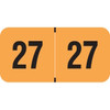 Fluorescent orange 2027 year label with bold black “27” printed on each side, used for file folder year identification.