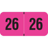Fluorescent pink 2026 year label with bold black “26” printed on each side, used for file folder year identification.