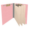 Open pink end tab classification folder with three dividers and fasteners