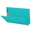 Light blue legal-size end tab pressboard fastener folder showing 2 inch expansion and interior fastener