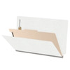White legal-size end tab classification folder shown open with one manila divider and fasteners