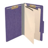 Open purple legal-size classification folder with two manila dividers and metal fasteners
