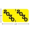 JPYM-30 year label. 2030 in black on yellow, 3/4" x 1-1/2" wrap-around with center slit; diagonal digits visible on both sides for end-tab folders.