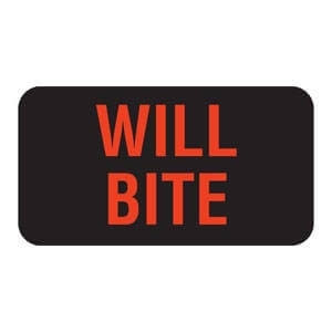 Vet Labels, Will Bite, 1-5/8 W x 7/8 H, Black/Red (V-AN244)