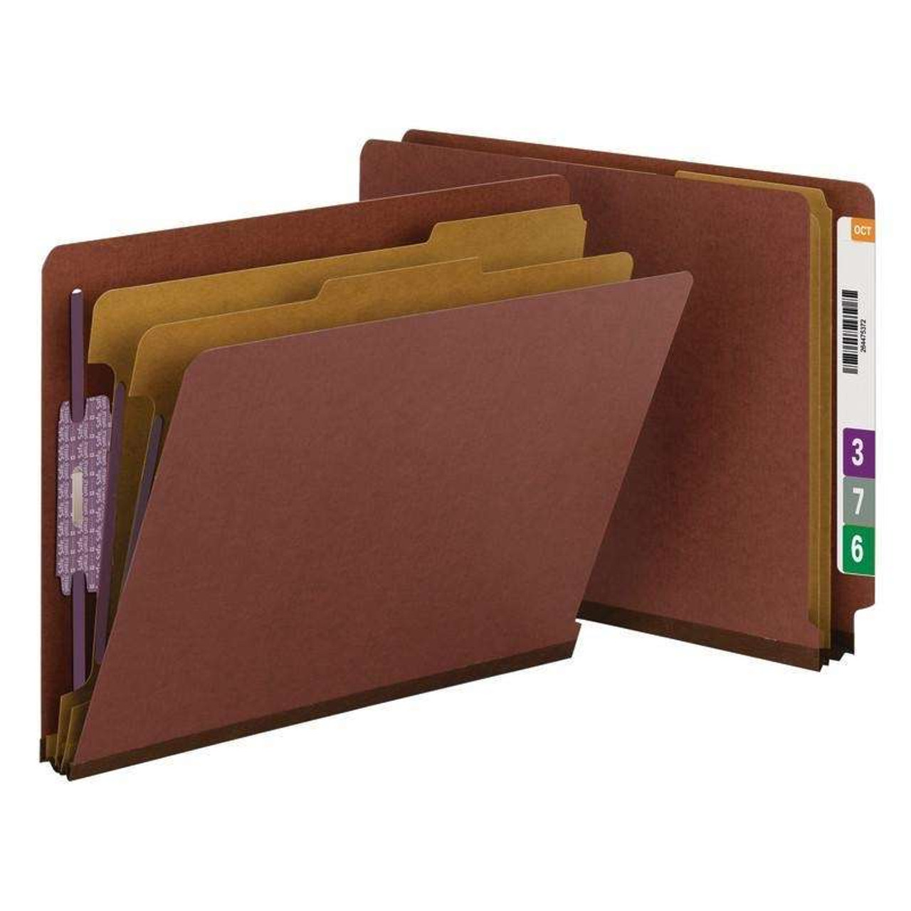 Smead End Tab Classification Folders, 2 Dividers, Letter Size, 25pt Pressboard, Red, 10/Box (26860)