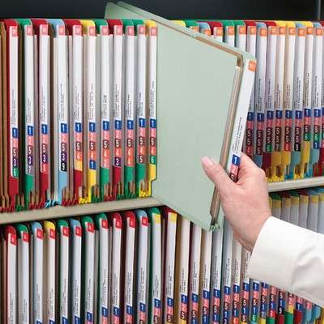 Smead End Tab Classification Folders, 2 Dividers, Legal Size, 25pt Pressboard, Gray/Green, 10/Box