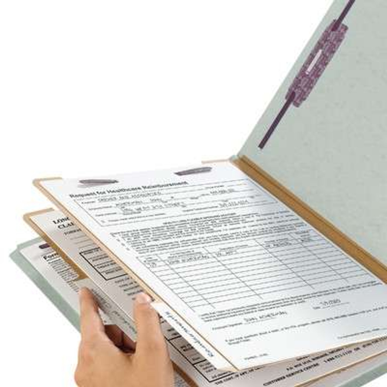 Smead End Tab Classification Folders, 2 Dividers, Legal Size, 25pt Pressboard, Gray/Green, 10/Box