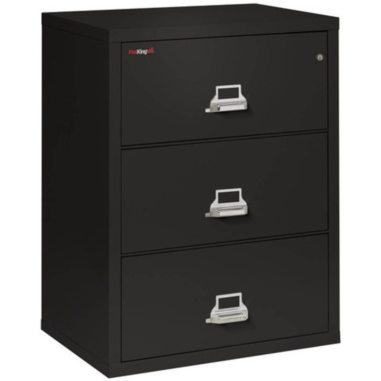 FireKing Lateral File Cabinet, 1-Hour Fire Rated, 3-Drawer, 31" Wide, Black