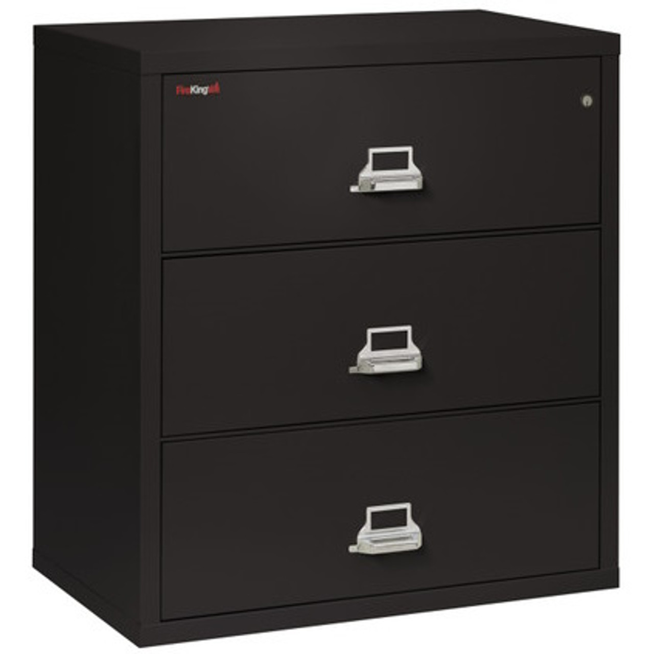 FireKing Lateral File Cabinet, 1-Hour Fire Rated, 3-Drawer, 38" Wide, Black