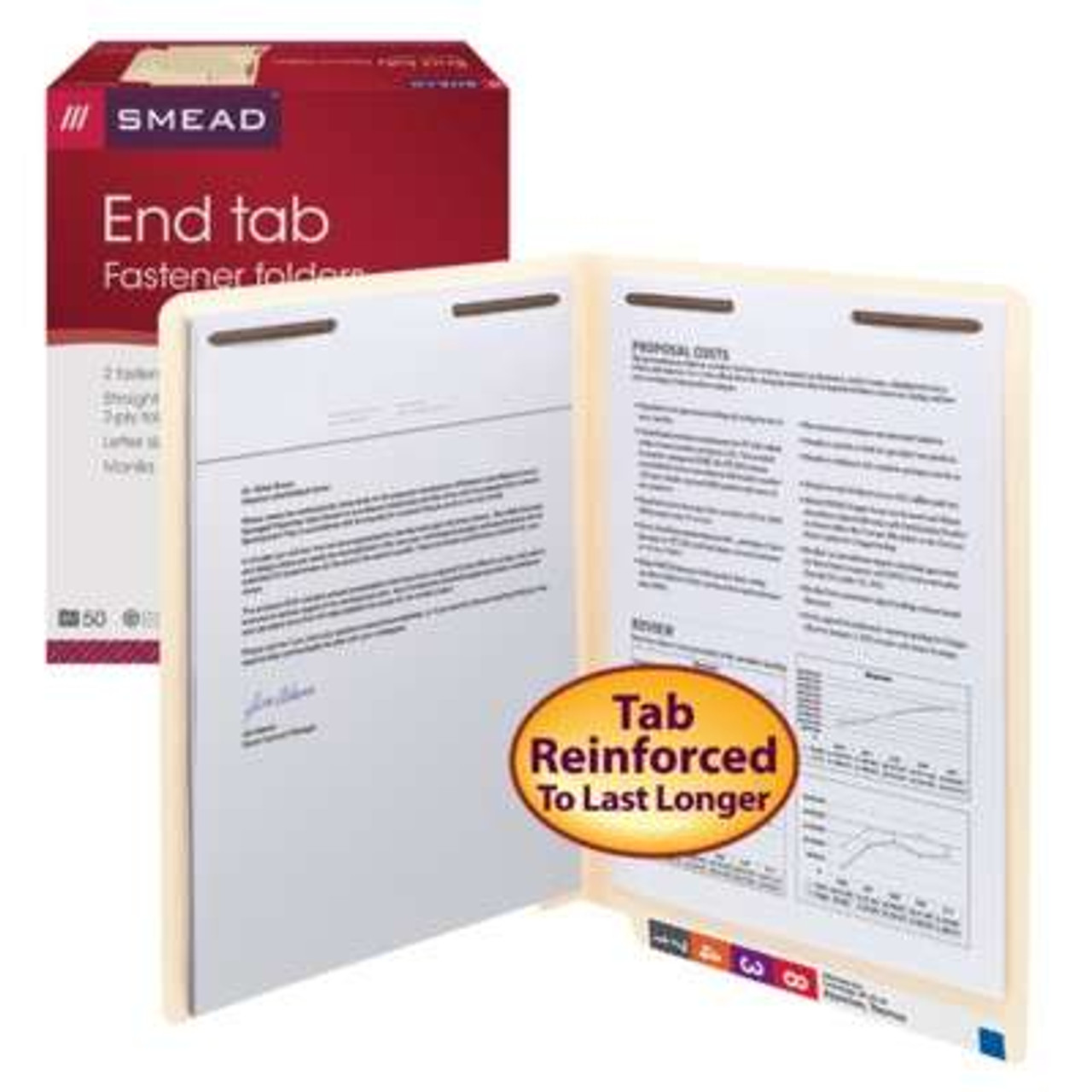 Smead End Tab File Folders, Letter Size, 11pt, 2-Ply, Two Fasteners [F13], Manila, 50/Box