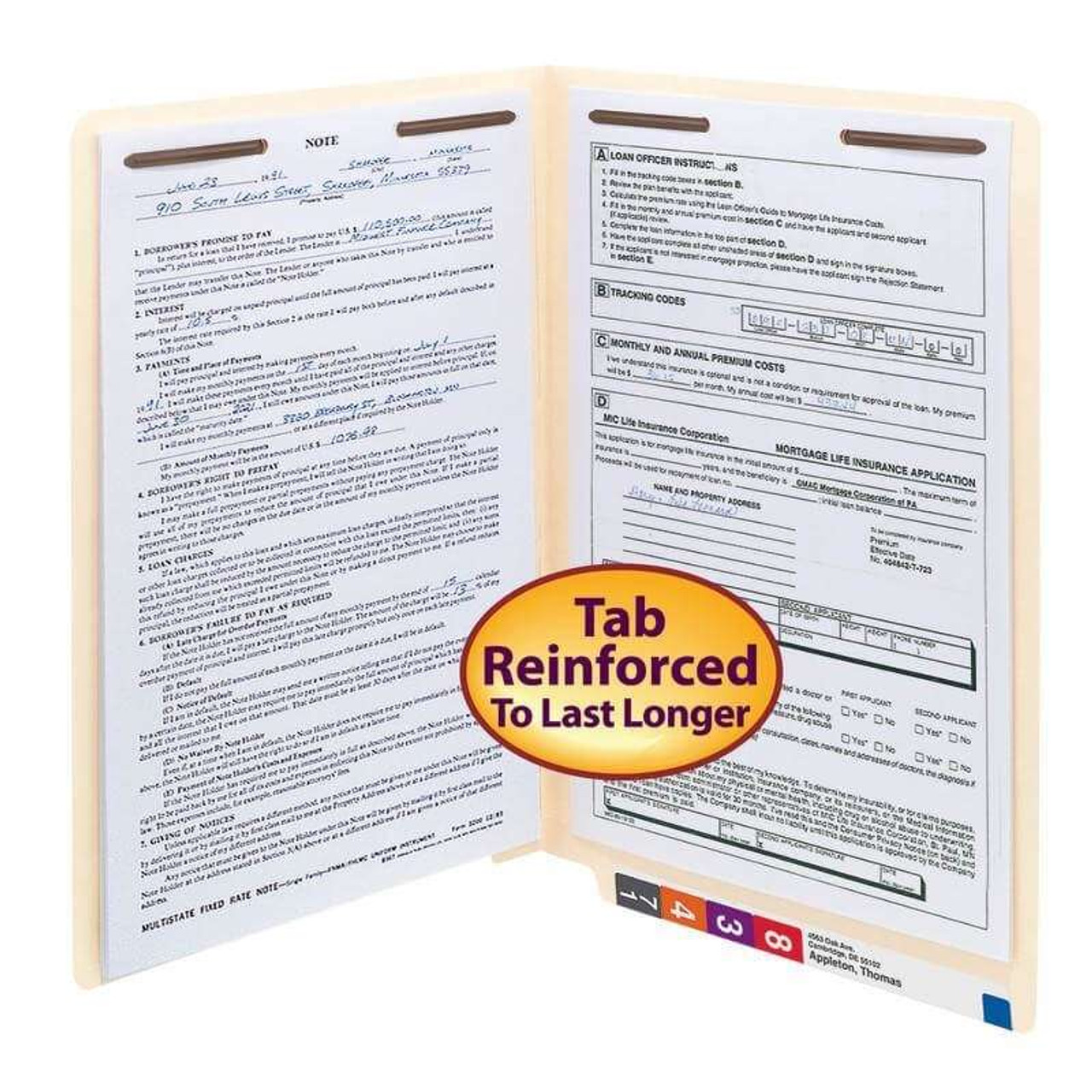 Smead End Tab File Folders, Legal Size, 11pt, 2-Ply, Two Fasteners [F13], Manila, 50/Box