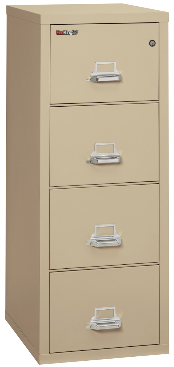 FireKing 25 File Cabinets, 1-Hour Fire Resistant, 4-Drawer, Letter Size, 25" Deep, Parchement