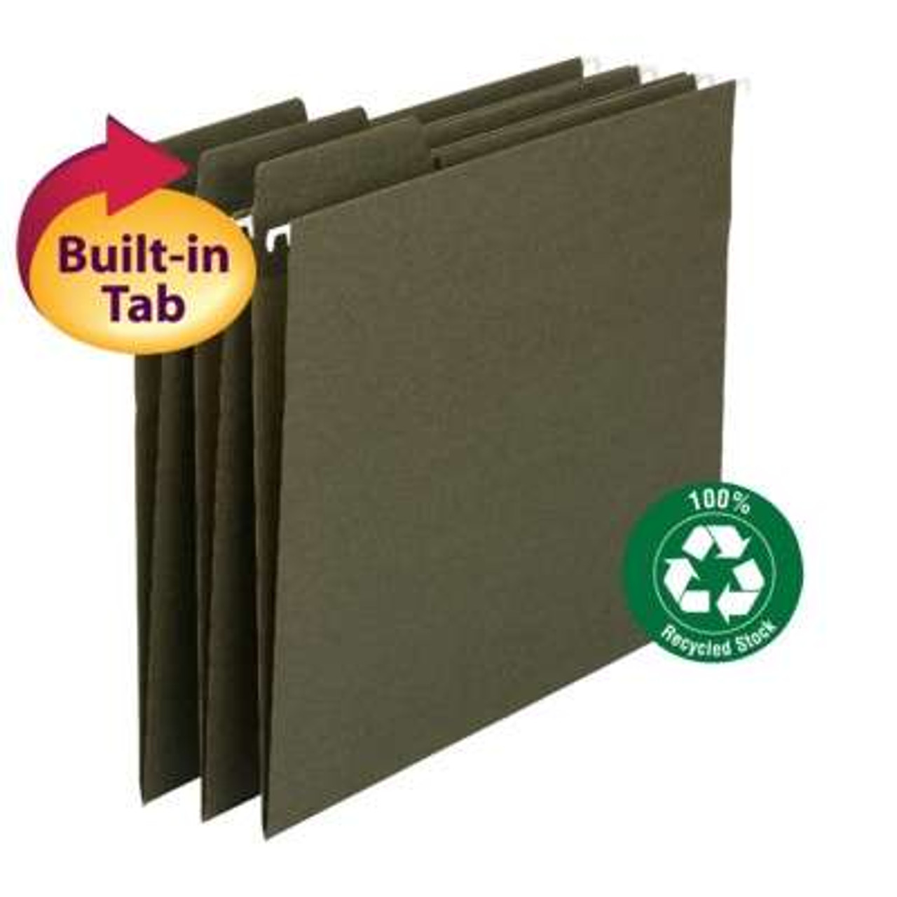 Smead FasTab Hanging File Folders, Legal Size, 1/3-Cut Built-In Tab, 100% Recycled, Moss, 20 per Box