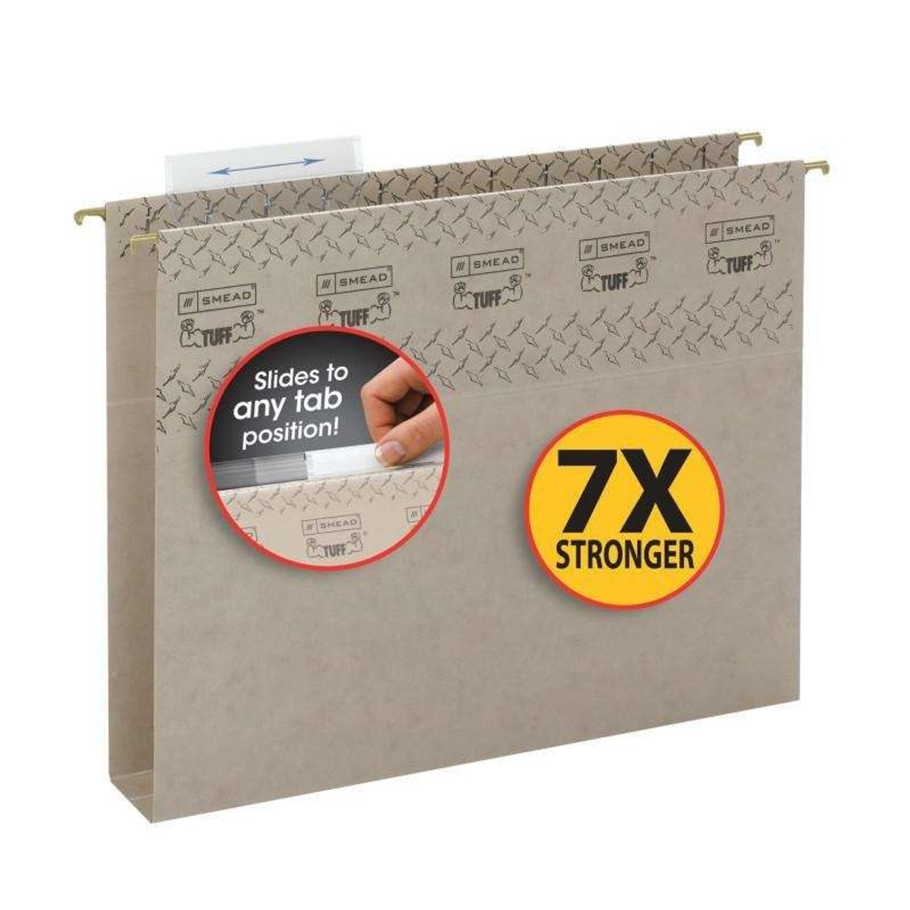Smead TUFF Hanging Box Bottom File Folders with Easy Slide Tabs, 2 inch Expansion, Letter Size, Steel Gray, 18/Box