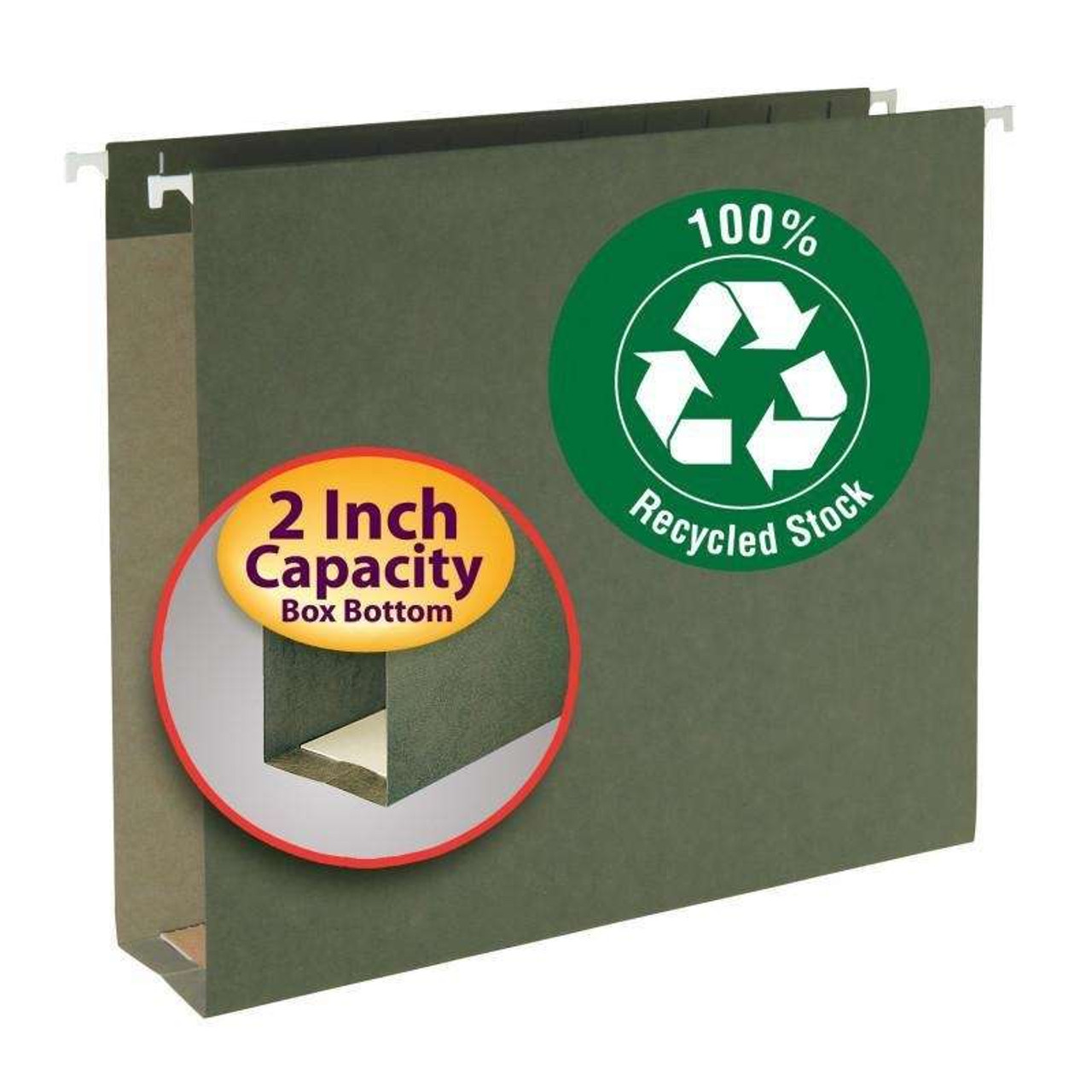 Smead Box Bottom Hanging Folders, Letter Size, 2" Expansion, 100% Recycled, Green, 25 per Box