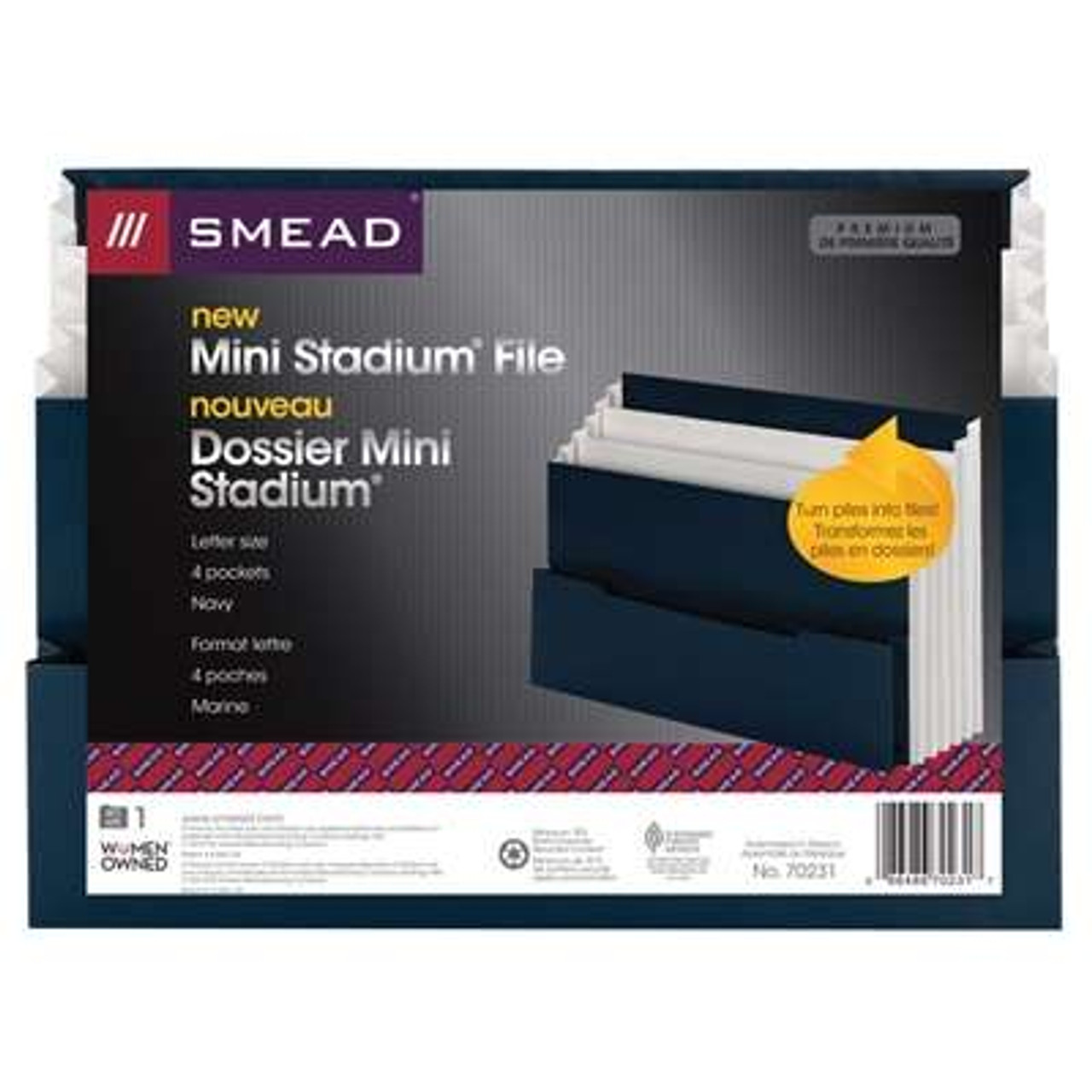 Smead Mini Stadium File, 3 Pockets, Small Front Pocket, Letter Size, Navy