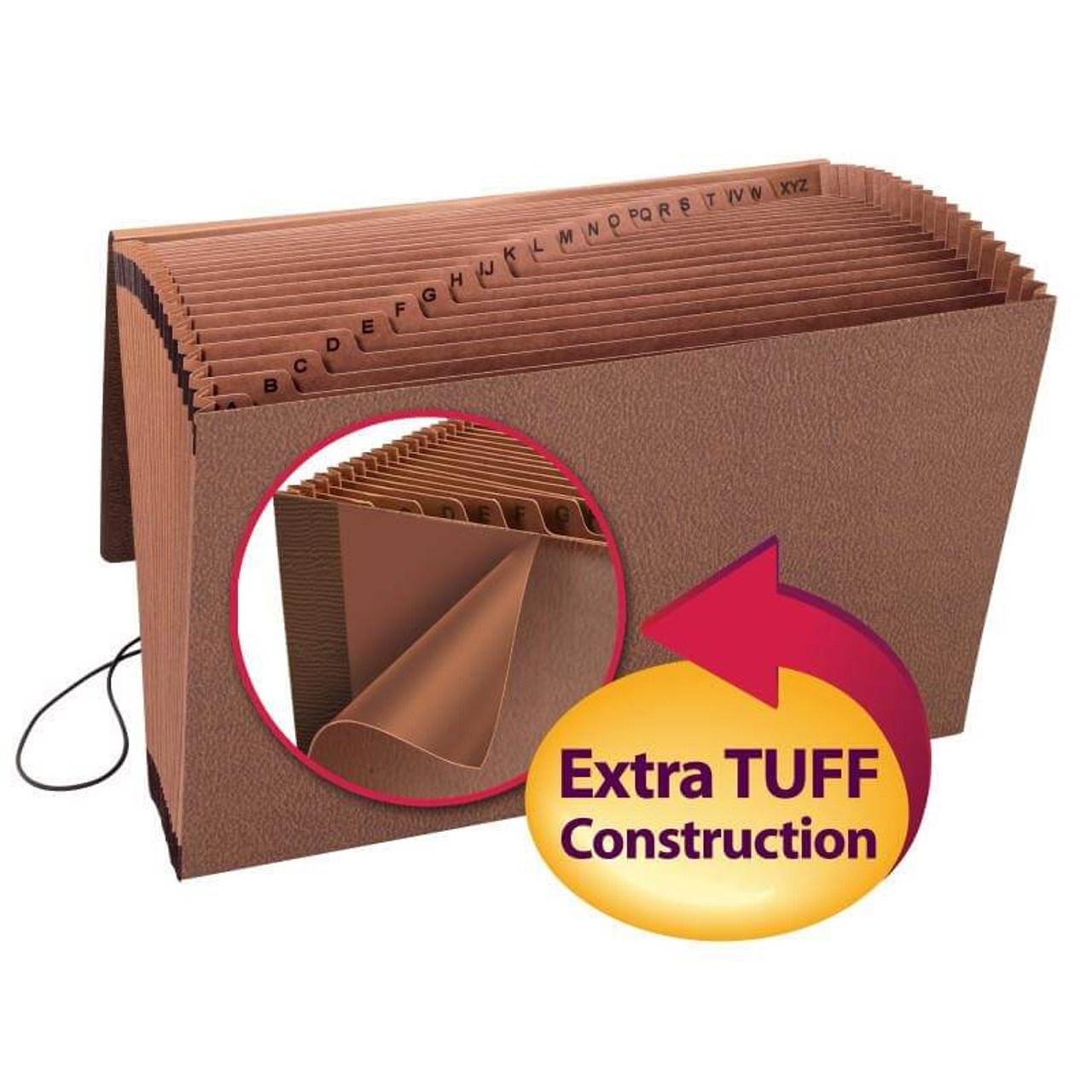 Smead TUFF Expanding File, Alphabetic (A-Z), 21 Pockets, Flap and Elastic Cord Closure, Legal Size, Redrope-Printed Stock