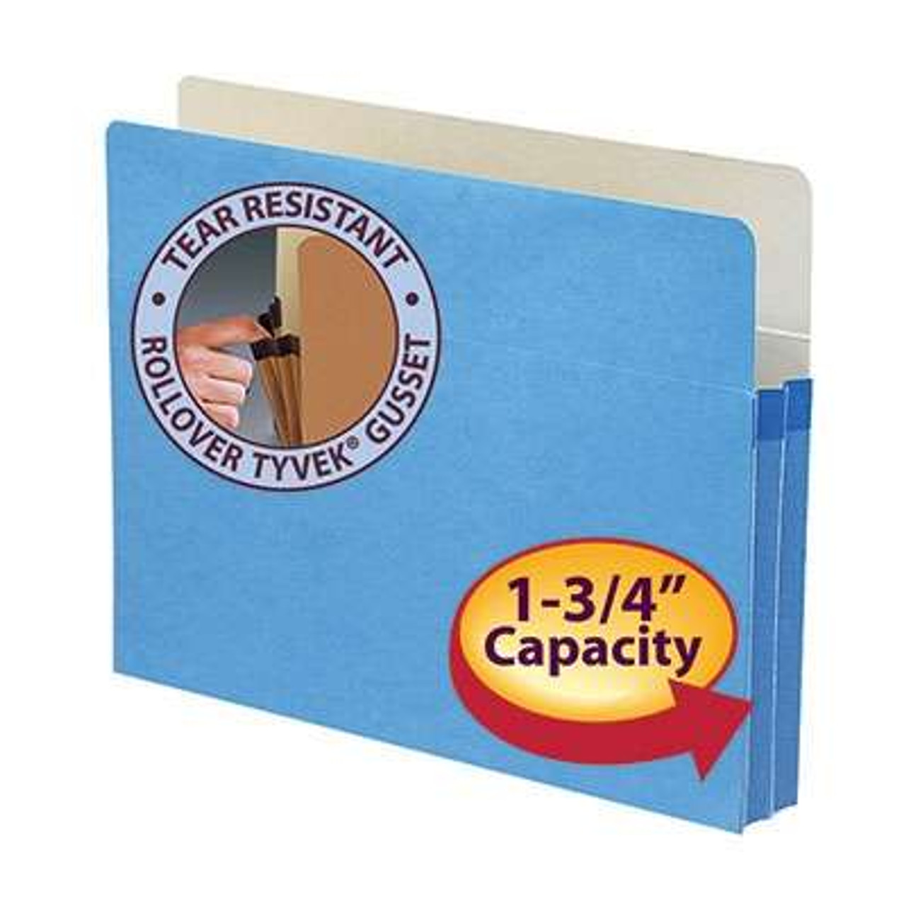 Smead File Pockets, Straight-Cut Tab, Letter Size, 1-3/4" Expansion, Blue, 25/Box