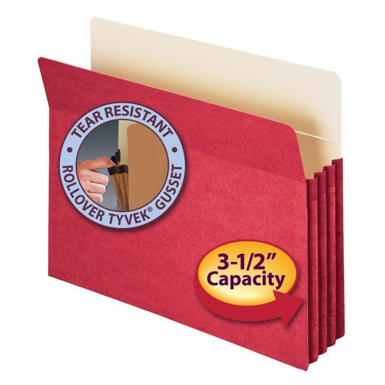 Smead File Pockets, Straight-Cut Tab, 3-1/2" Expansion, Letter Size, Red, 25/Box