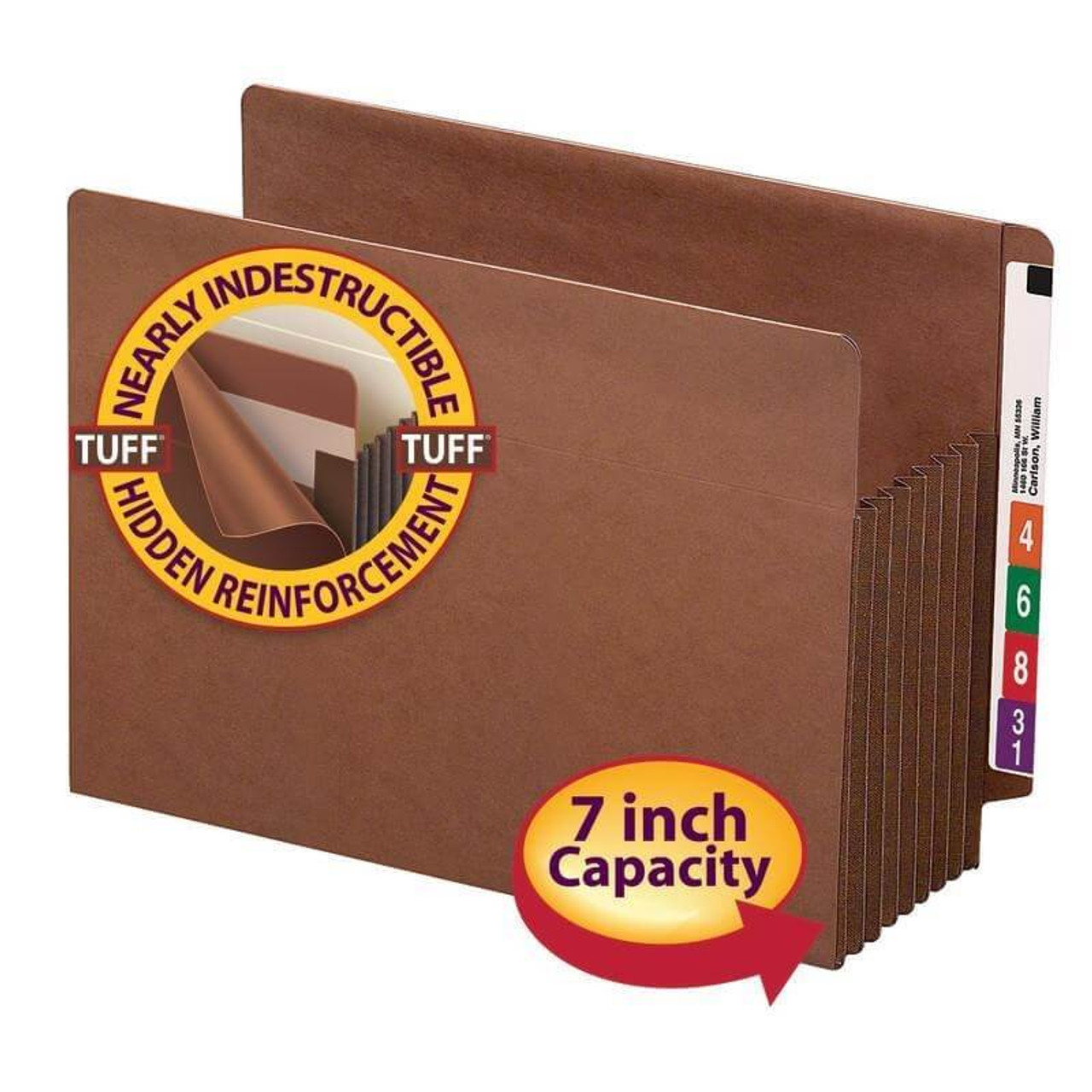 Smead TUFF End Tab File Pockets, Extra Wide Letter Size, 7" Expansion, Reinforced Tab, 5/Box