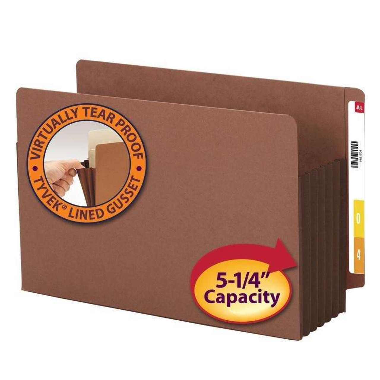 Smead End Tab File Pockets, Extra Wide Legal Size, 5-1/4" Expansion, Redrope with Brown Gusset, 10/Box