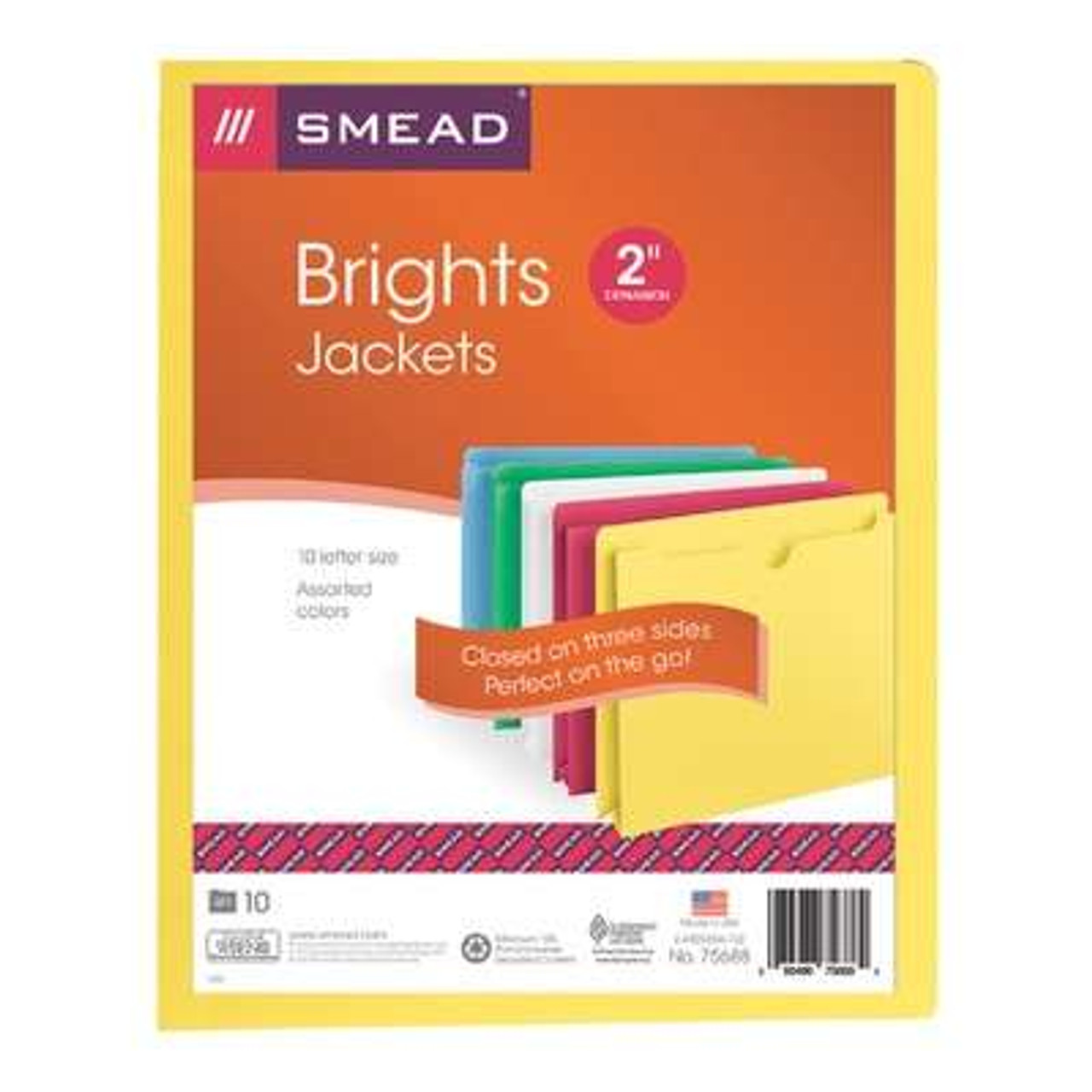 Smead File Folders Jackets, Reinforced Tab, 2" Exp, Letter Size, Assorted, 10/Pack