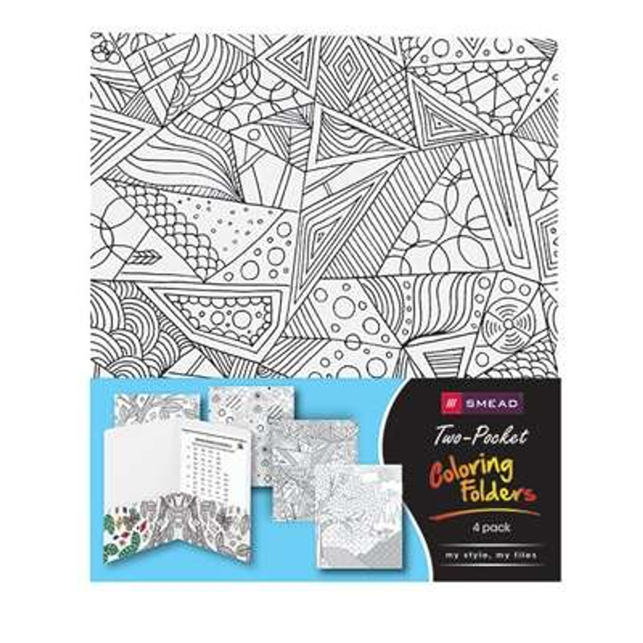 Smead Two-Pocket Coloring Folder, Floral-nature-birds and geometric designs, Letter Size, 4/Pack