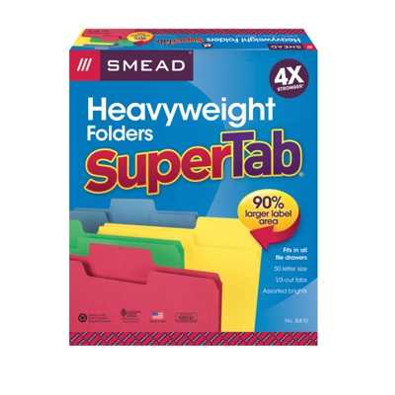 Smead SuperTab File Folders, 1/3-Cut Tab, Letter Size, 14 Point, Assorted Colors, 50/Box