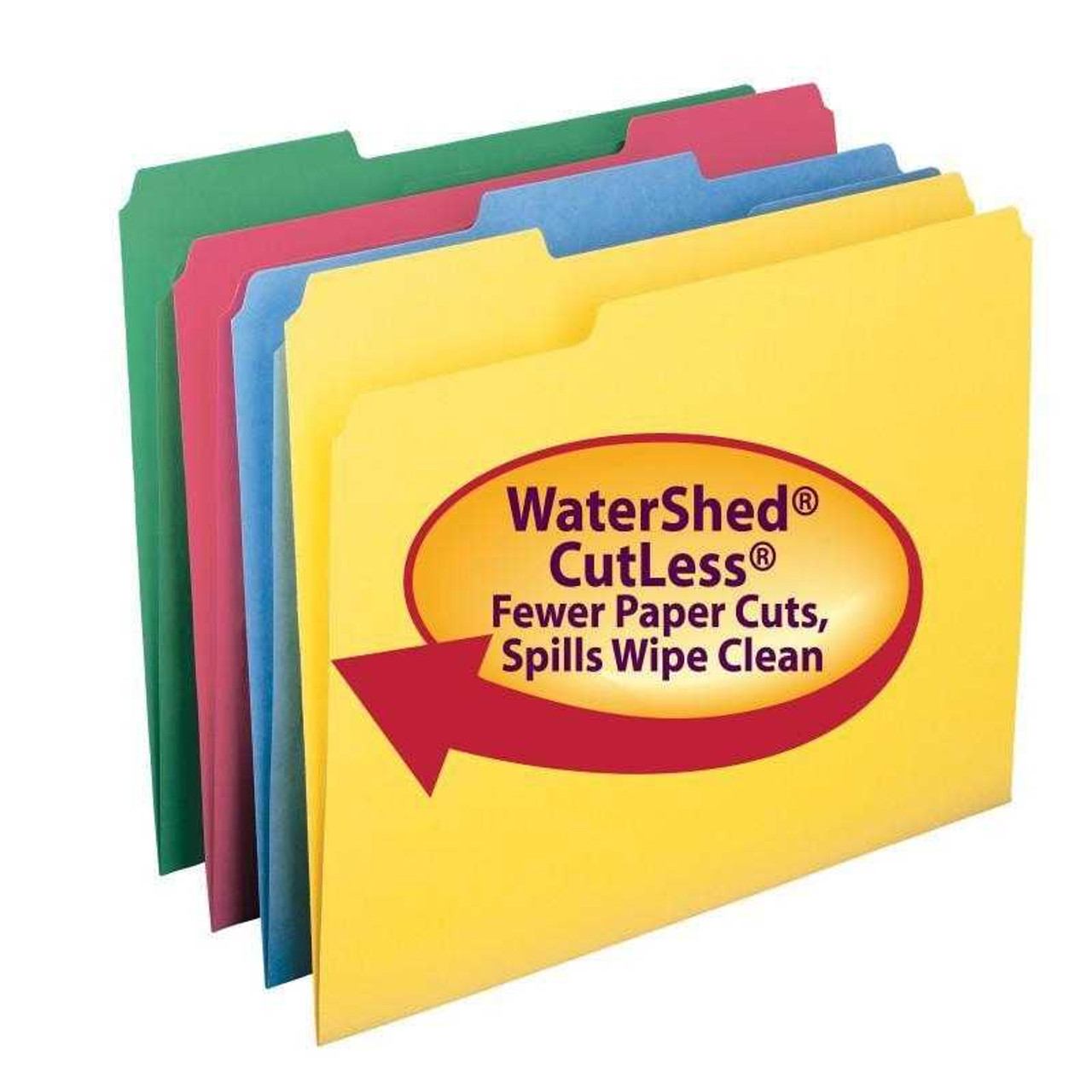 Smead WaterShed/CutLess File Folder, 1/3-Cut Tab, Letter Size, Assorted Colors, 100/Box