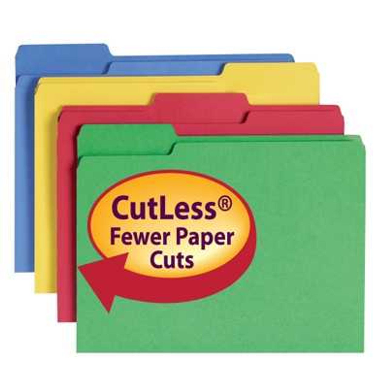 Smead CutLess File Folder, 1/3-Cut Tab, Letter Size, Assorted Colors, 100/Box
