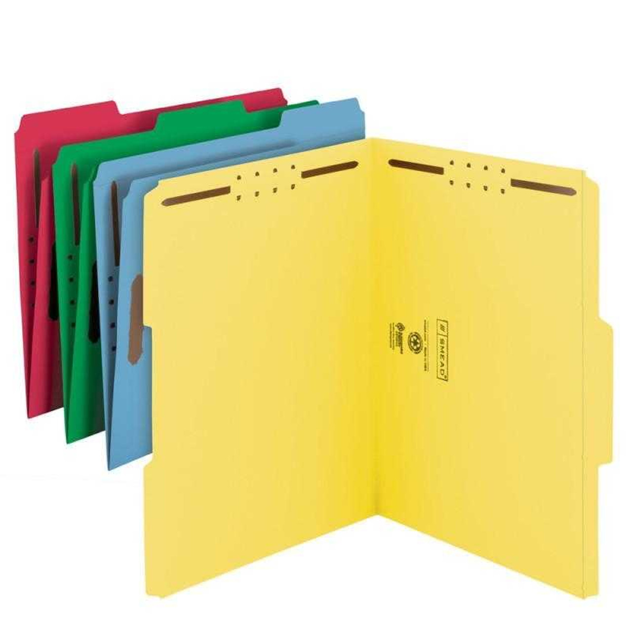 Smead Fastener File Folder, 2 Fasteners, Reinforced 1/3-Cut Tab, Letter Size, Assorted Colors, 50/Box