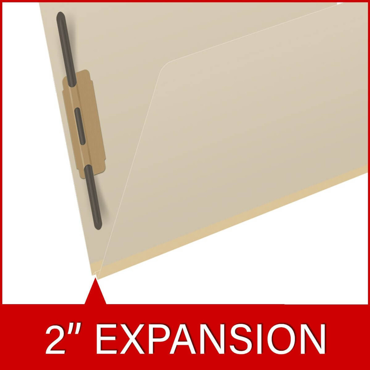 End Tab Expanding File Folders, Letter Size, 18pt, 2-Ply End Tab, Two Fasteners, 2" Expansion, Manila, 25/Box