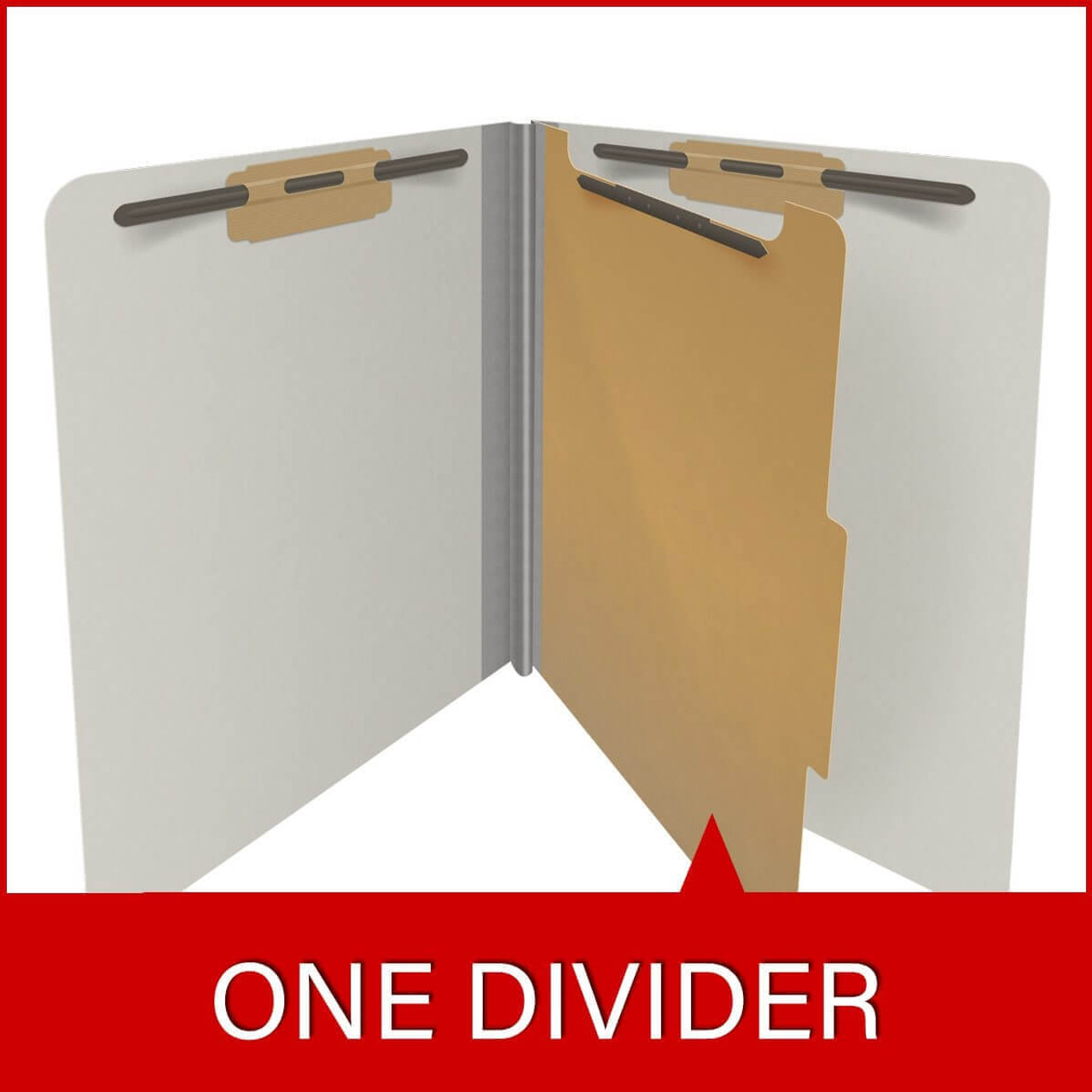 End Tab Pressboard Classification Folders, 1 Divider, Letter Size, Gray, 10/Box