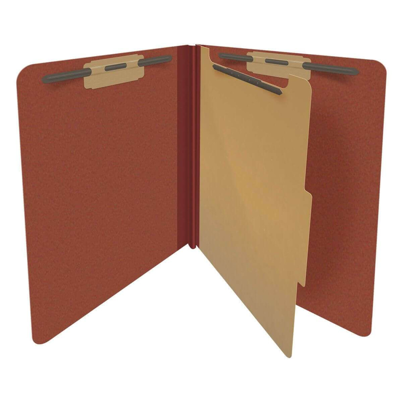 End Tab Pressboard Classification Folders, 1 Divider, Letter Size, Red, 10/Box