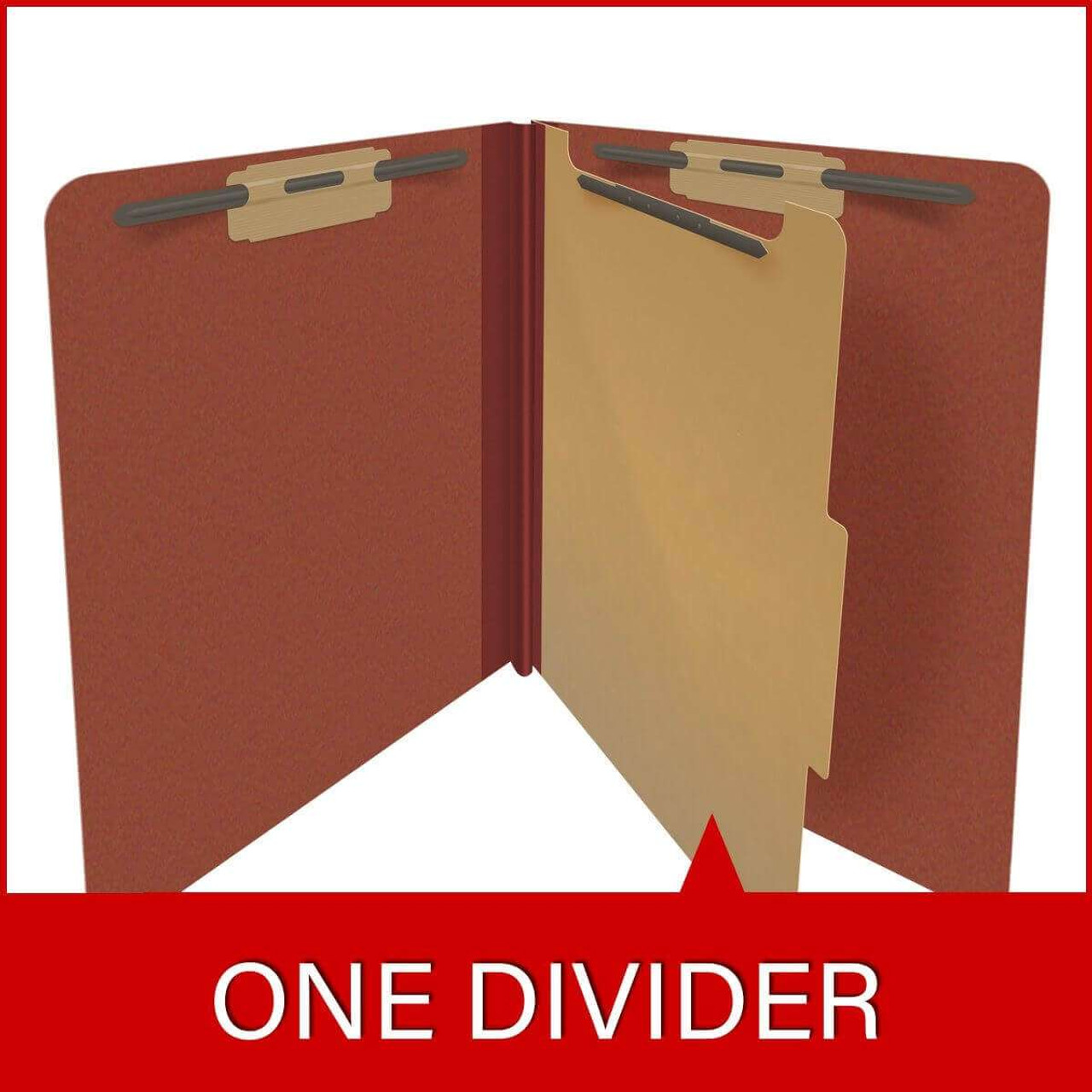 End Tab Pressboard Classification Folders, 1 Divider, Letter Size, Red, 10/Box