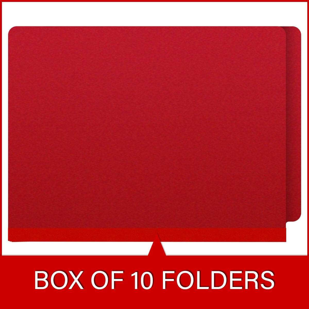 End Tab Pressboard Classification Folders, 2 Dividers, Letter Size, Deep Red, 10/Box