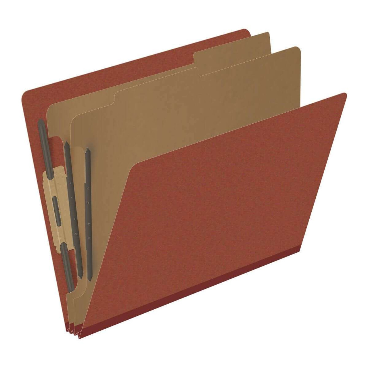 End Tab Pressboard Classification Folders, 2 Dividers, Letter Size, Type III Red, 10 per Box